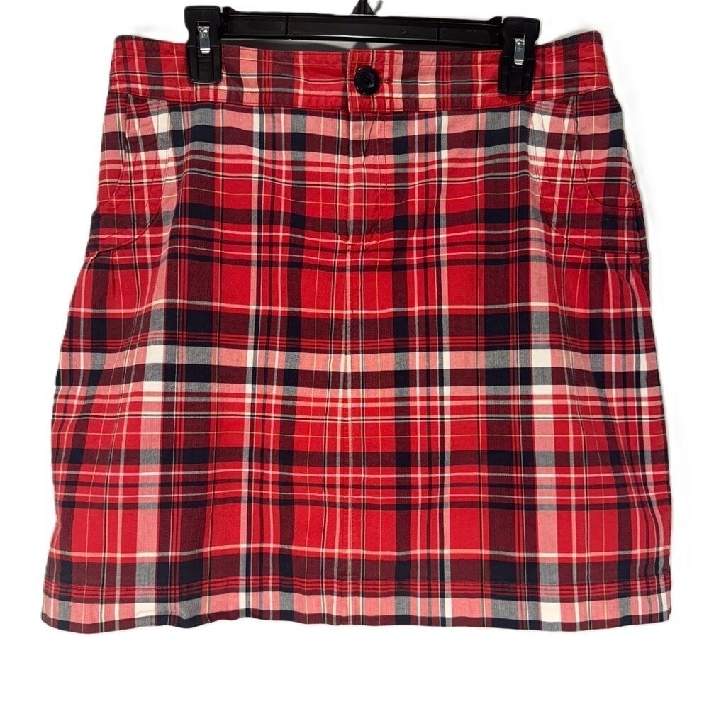 Christopher & Banks Red Plaid Skort Size 12 Stretch Pull-On Golf Preppy Classic - Picture 2 of 8